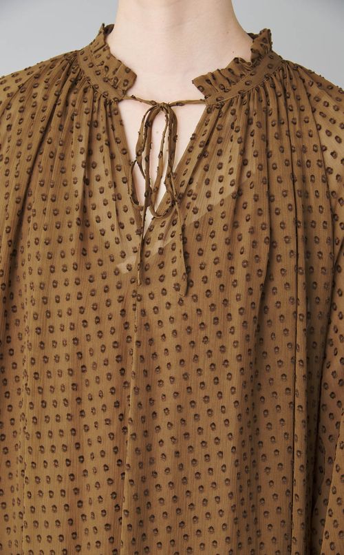 シルク混ドットギャザーワンピース