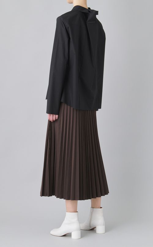 コットンポプリンワイドネックシャツ