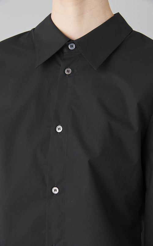 コットンポプリンワイドネックシャツ