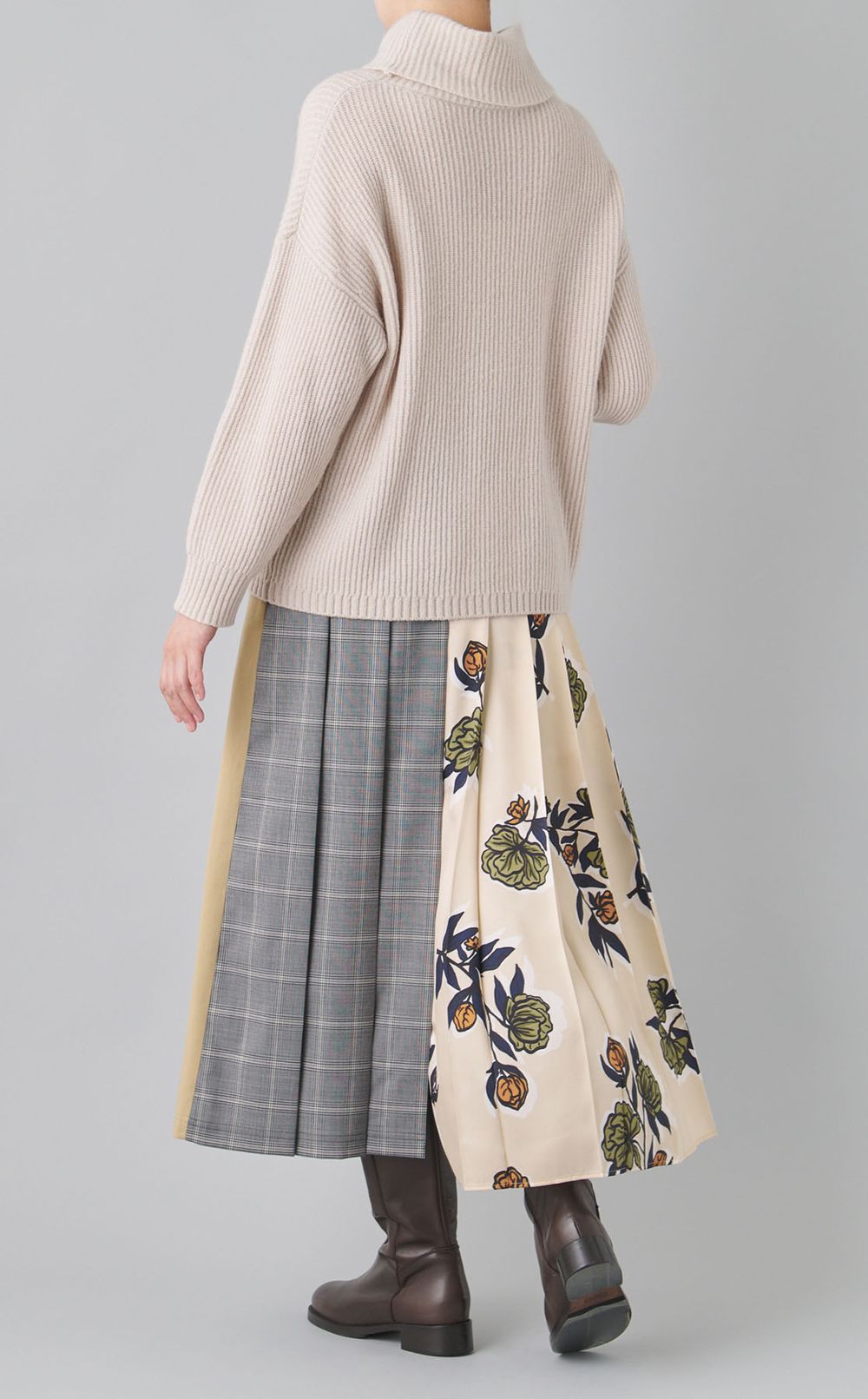 フラワープリントミックスプリーツスカート