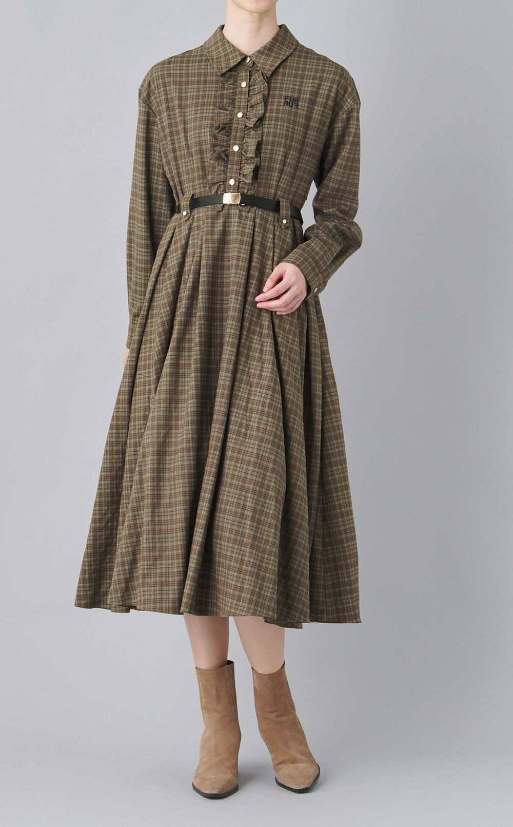 チェック柄シャツワンピース
