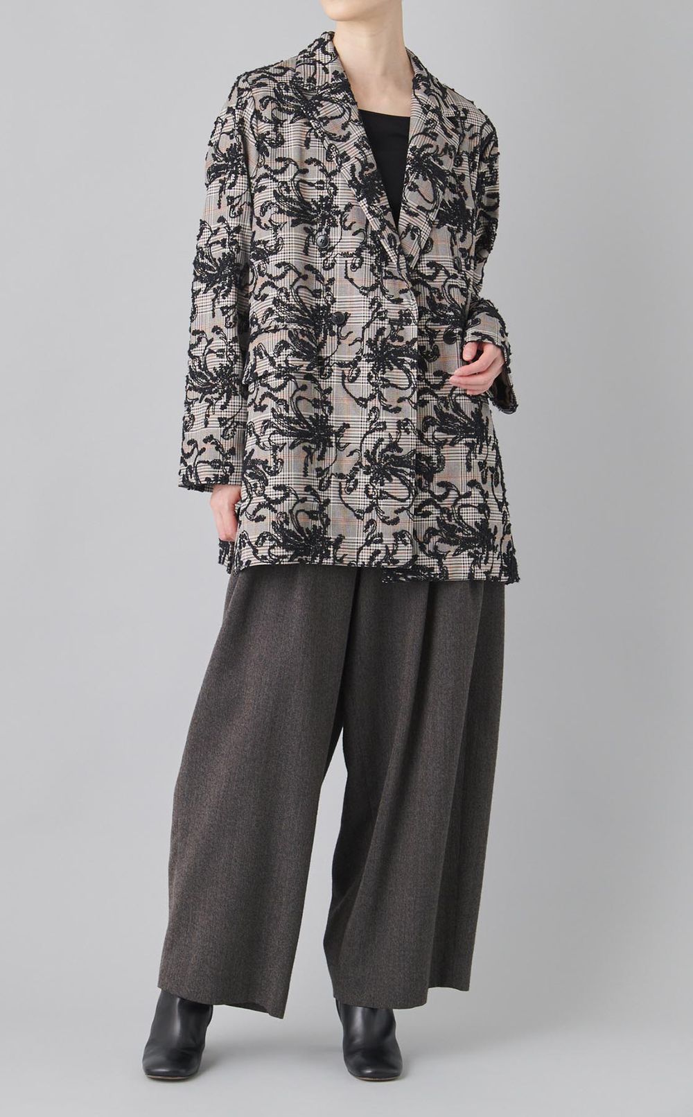 フラワー刺繍チェックジャケット