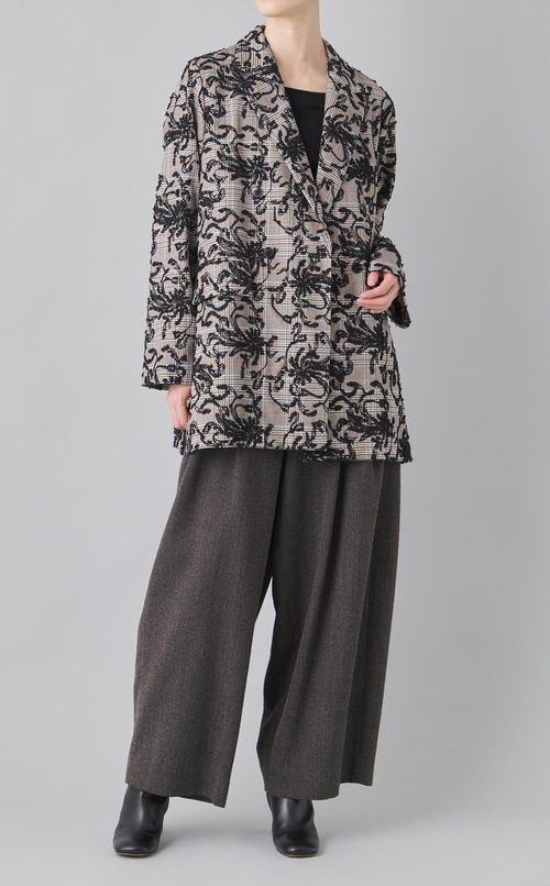 フラワー刺繍チェックジャケット