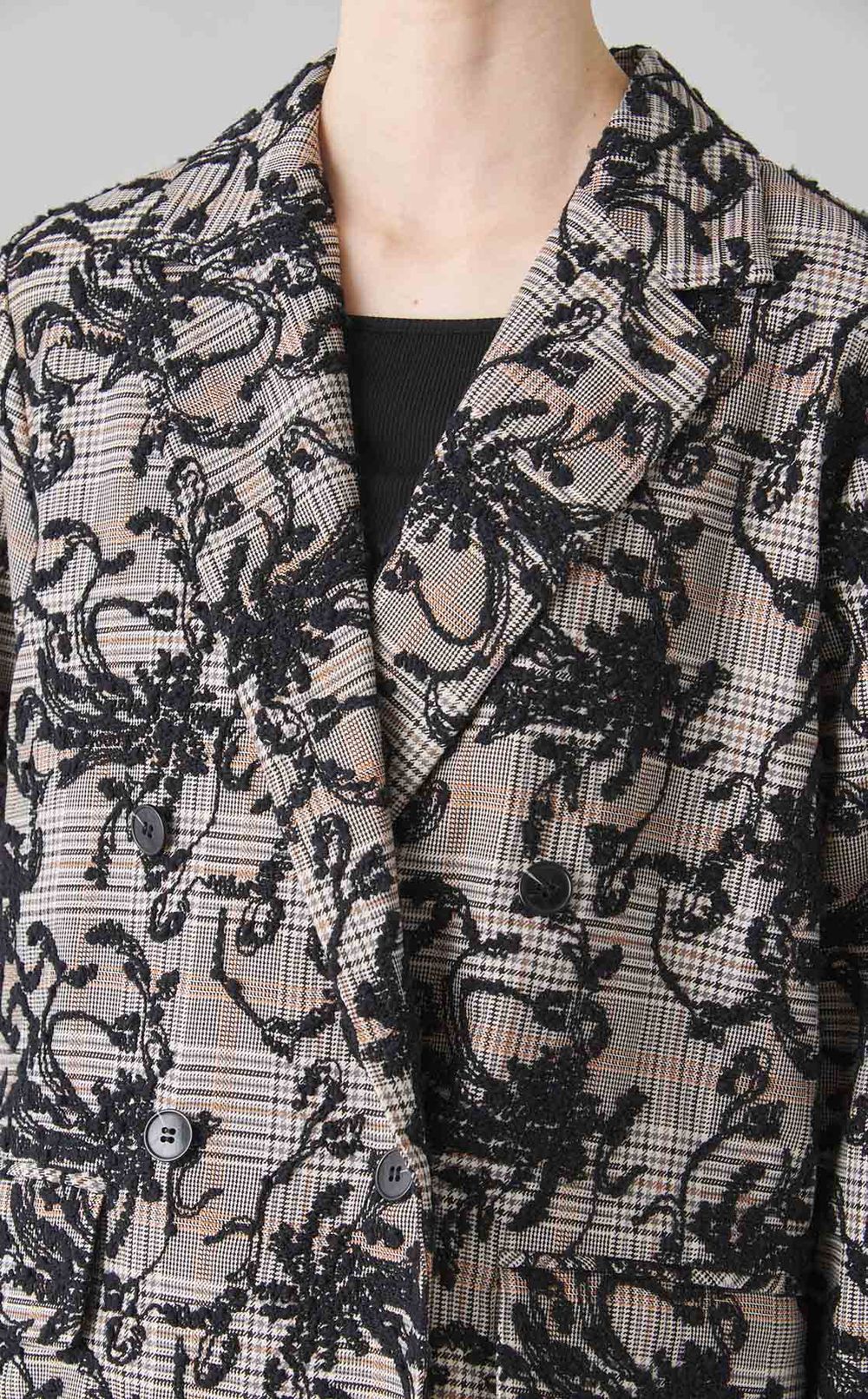 フラワー刺繍チェックジャケット