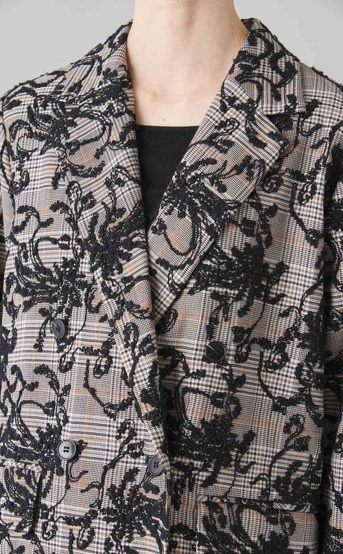 フラワー刺繍チェックジャケット