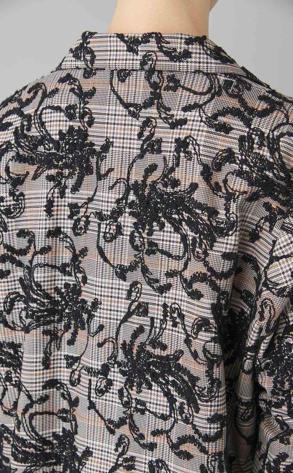 フラワー刺繍チェックジャケット