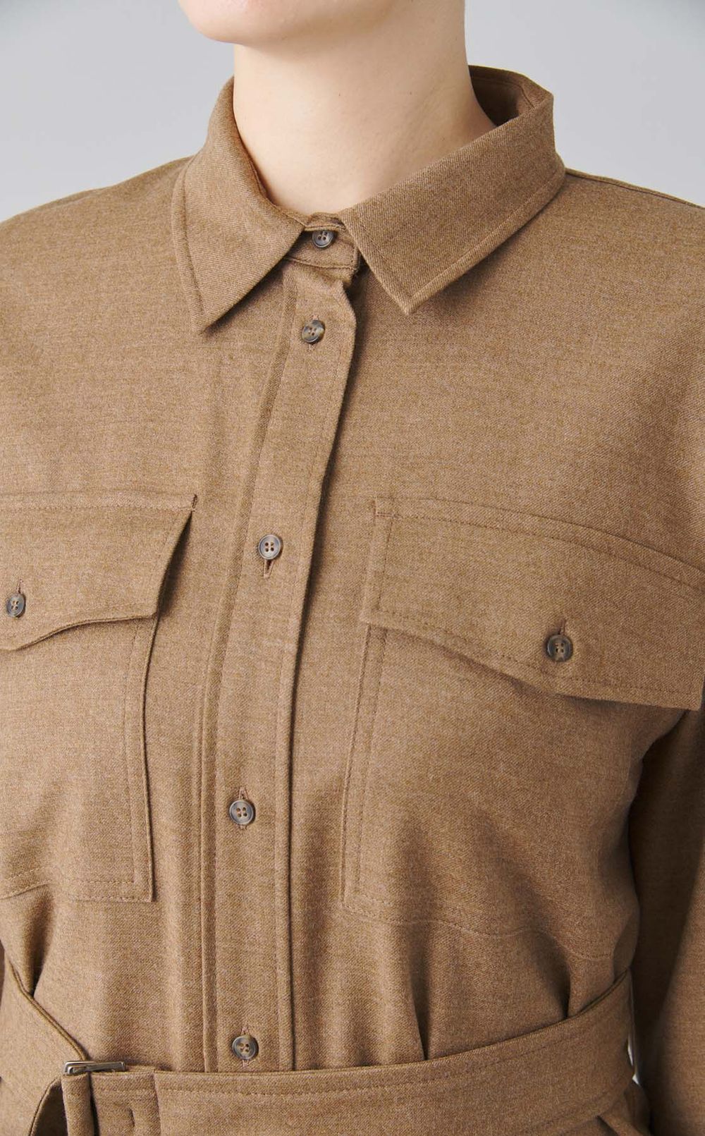 ウールベルテッドロングシャツワンピース