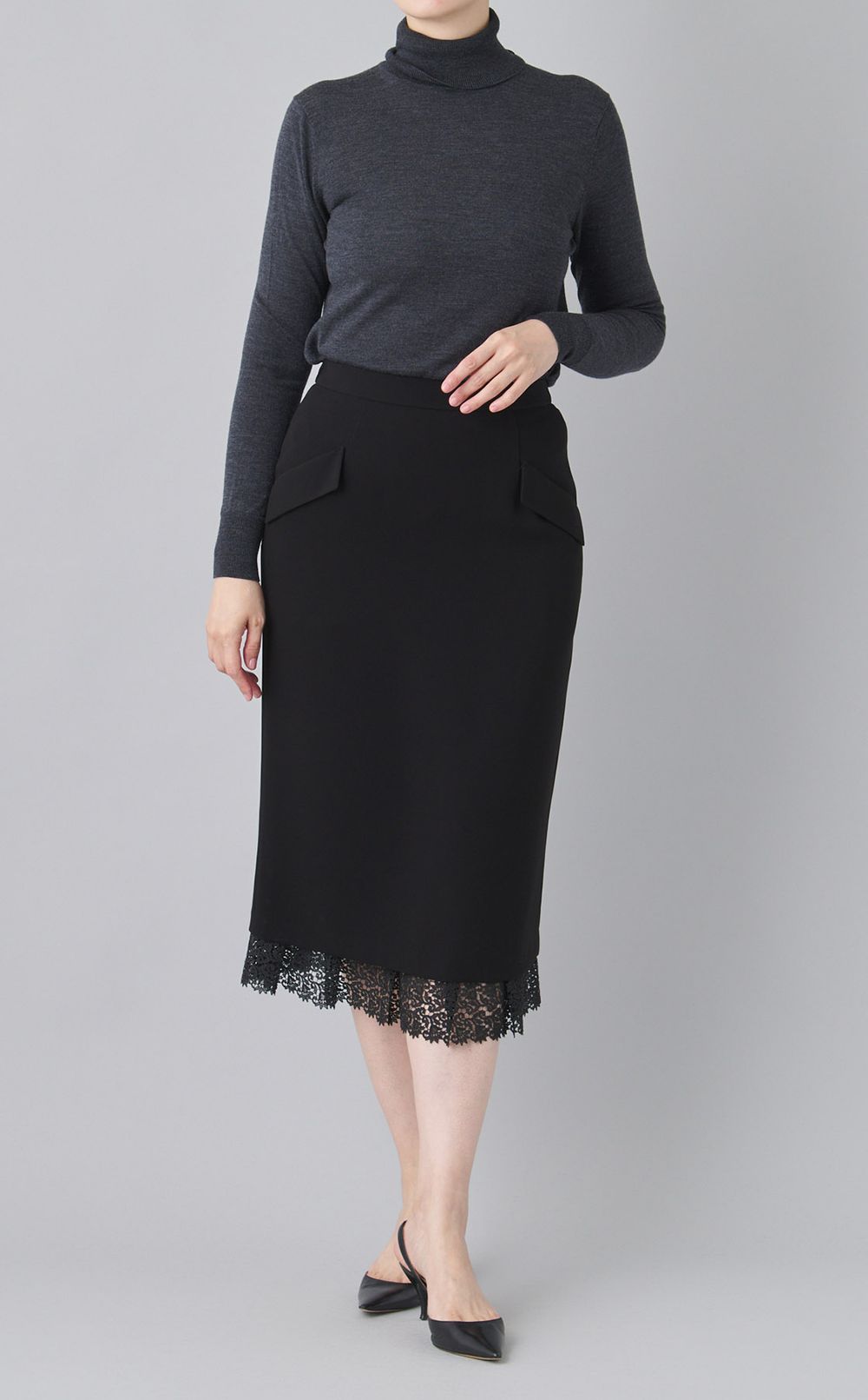 レースレイヤードセミタイトスカート