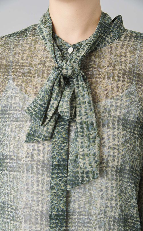 シアーチェックボウタイブラウス