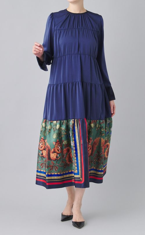 スカーフ柄ティアードワンピース