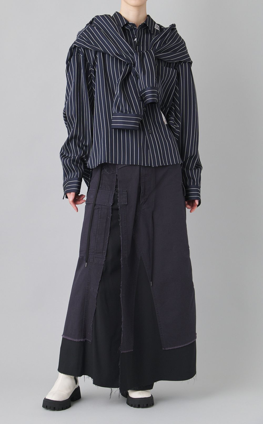 ショールレイヤードストライプシャツ