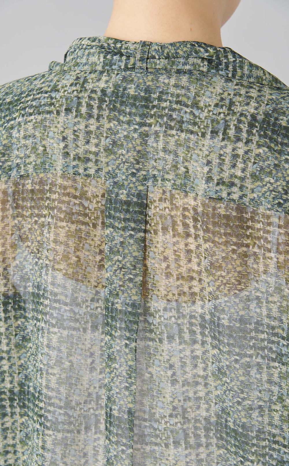 シアーチェックボウタイブラウス