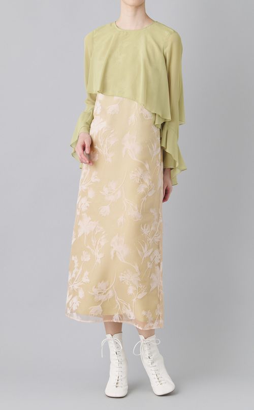 フレアスリーブフラワー柄ワンピース