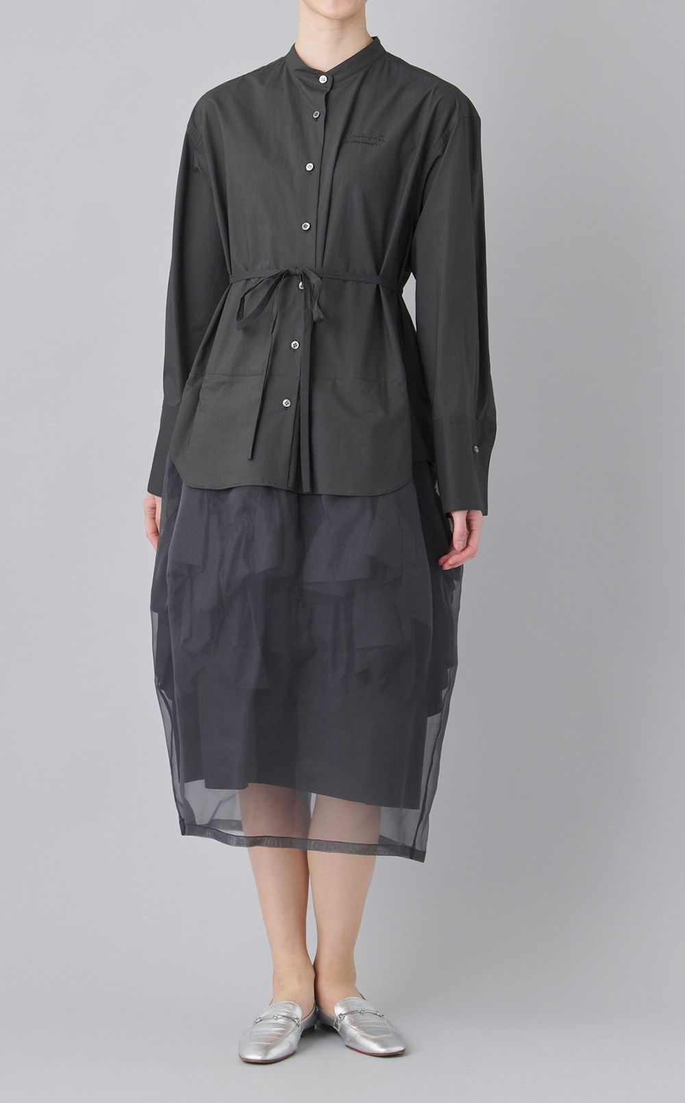 コットンシアーベルテッドシャツワンピース