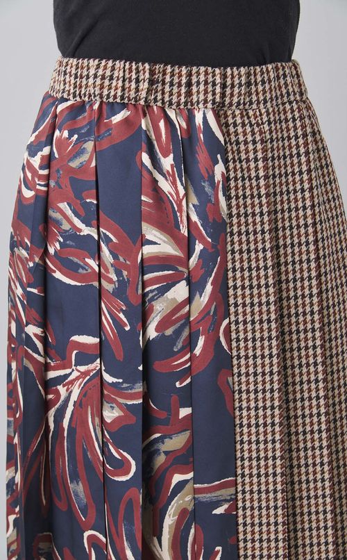 プリントチェックコンビプリーツスカート