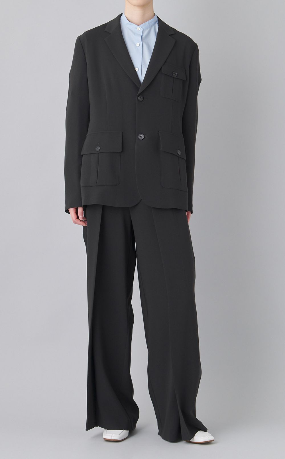 コットンロゴステッチバンドカラーシャツ