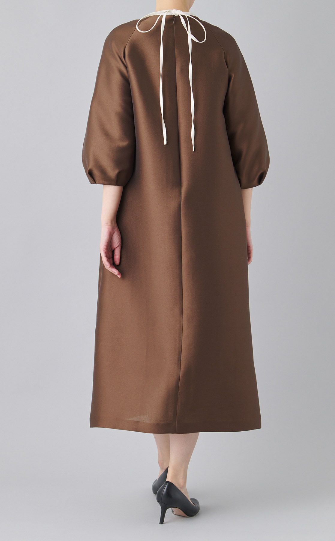 美品◆M.fil エムフィル ロングワンピース フレア　スタンドカラー M・fil｜バイカラーロングワンピース