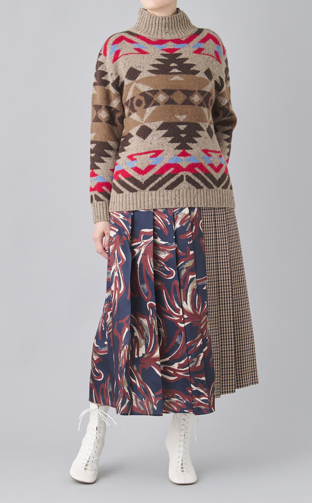 ウールハイネックトライバルニット