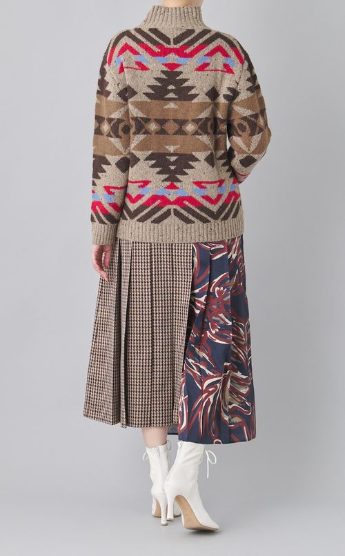 ウールハイネックトライバルニット