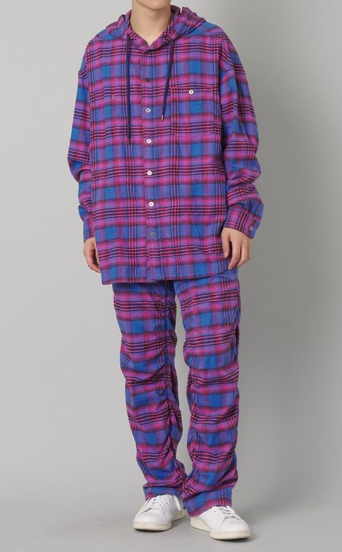 フーデッドチェックシャツ