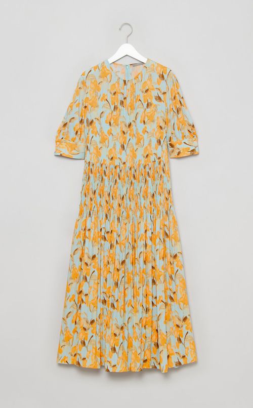 フラワープリントギャザーワンピース