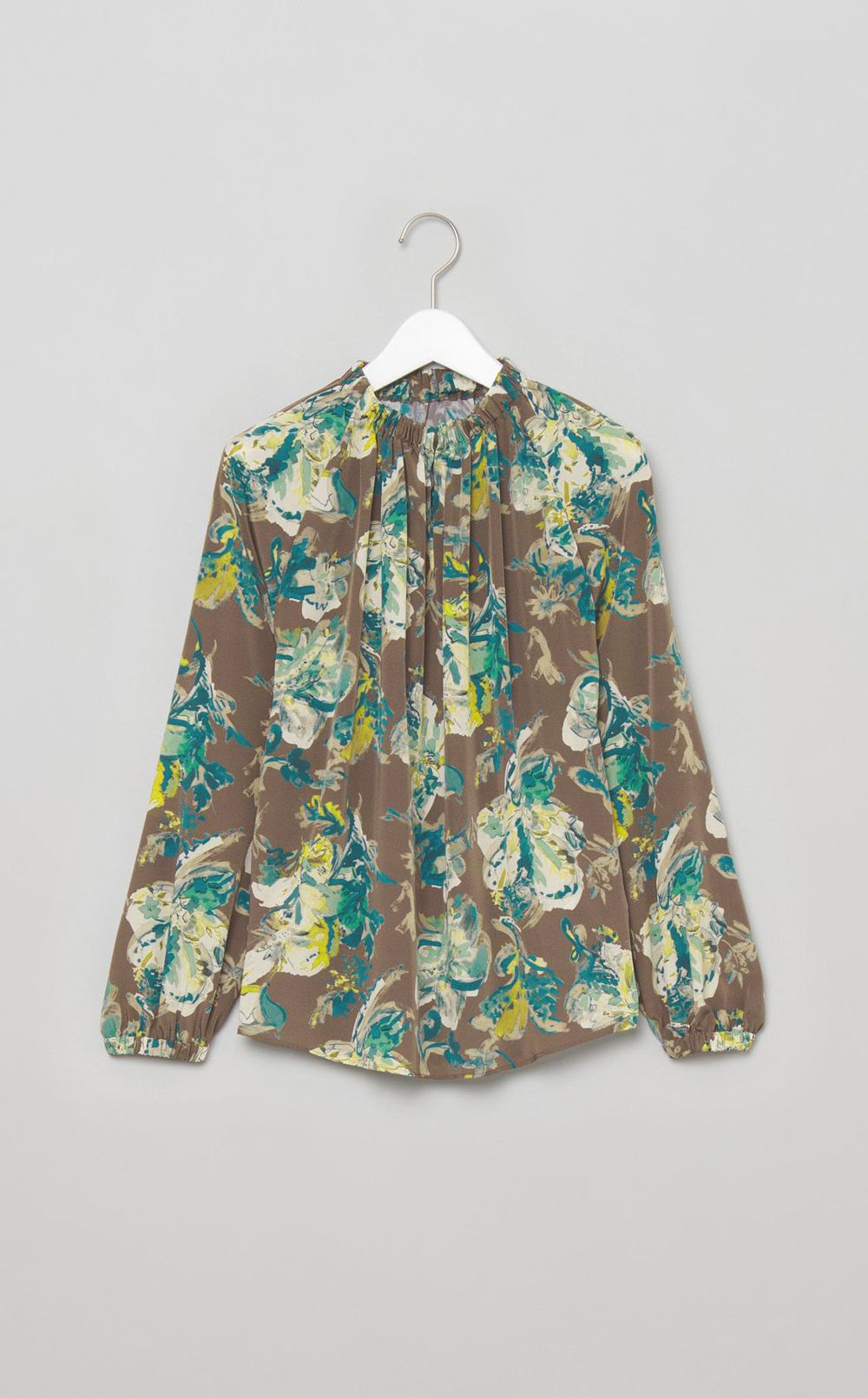 フラワープリントギャザーブラウス