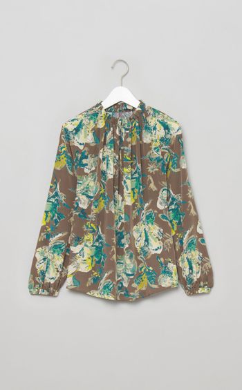 フラワープリントギャザーブラウス