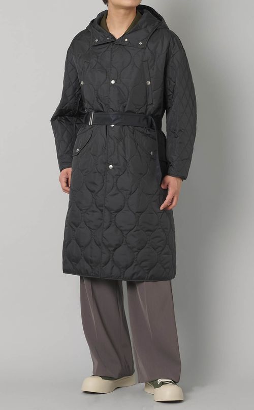 キルティングフーデッドコート
