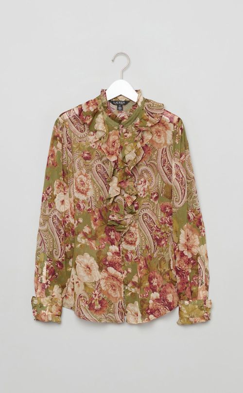 フラワープリントラッフルブラウス