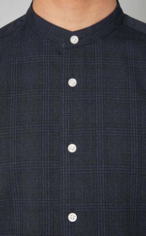 クラシックチェックバンドカラーシャツ