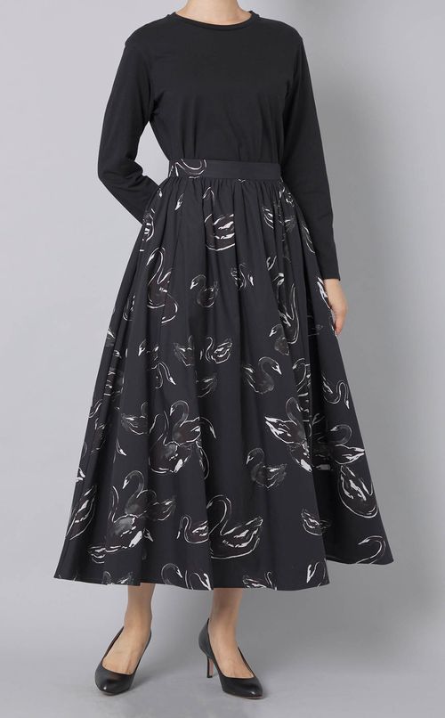 スワンプリントコットンギャザースカート