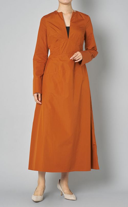 コットンキーネックロングワンピース