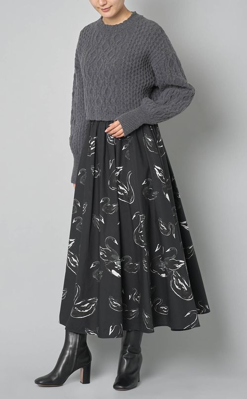 スワンプリントコットンギャザースカート