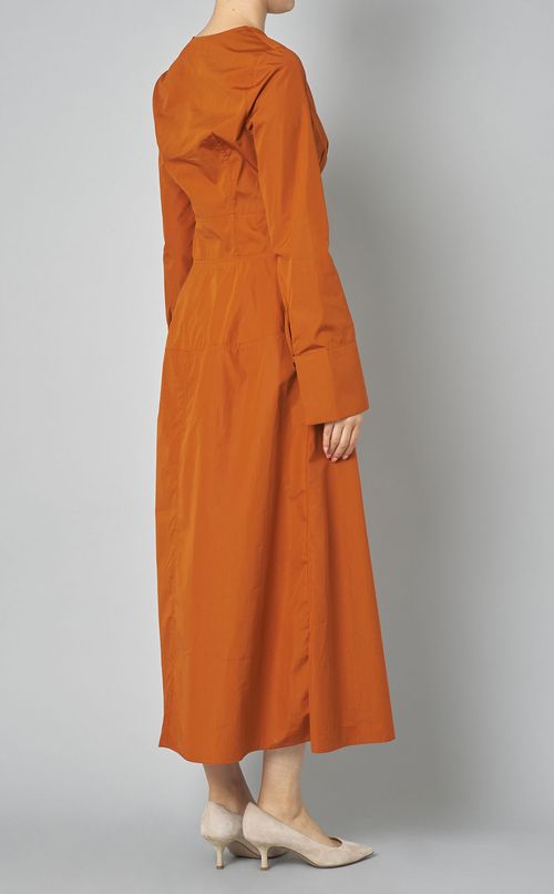 コットンキーネックロングワンピース