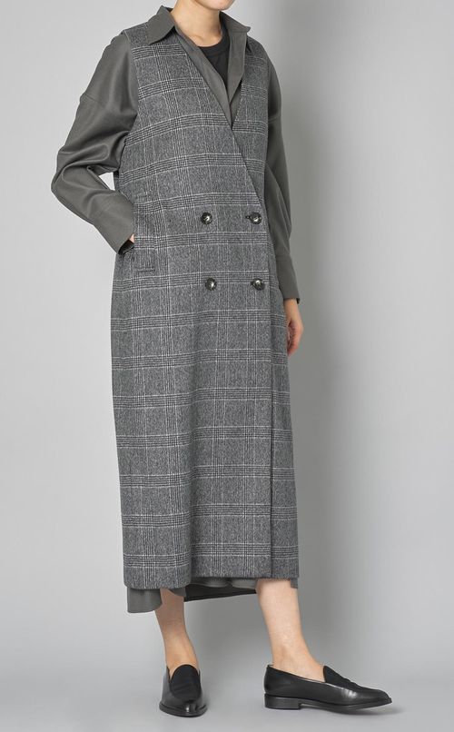 グレンチェックロングジレワンピース