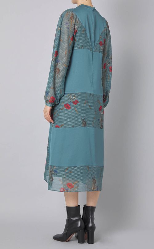 小麦プリントブロッキングワンピース