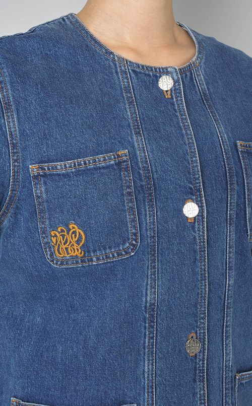 ノーカラーウォッシュドデニムブルゾン