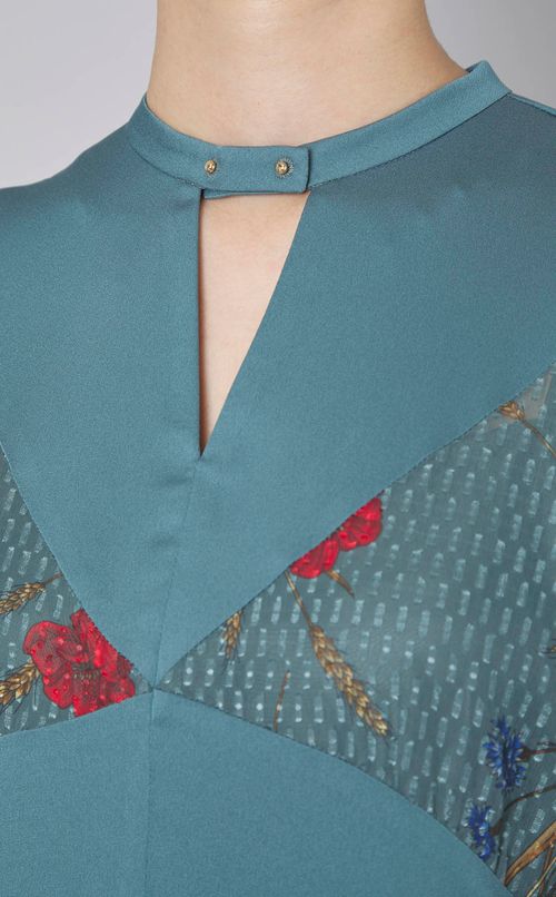 小麦プリントブロッキングワンピース