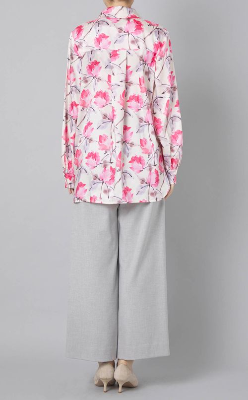 フラワープリントボウタイ付ブラウス