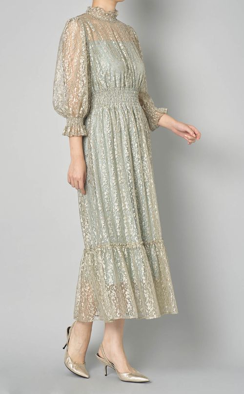 メタリックレースギャザーワンピース