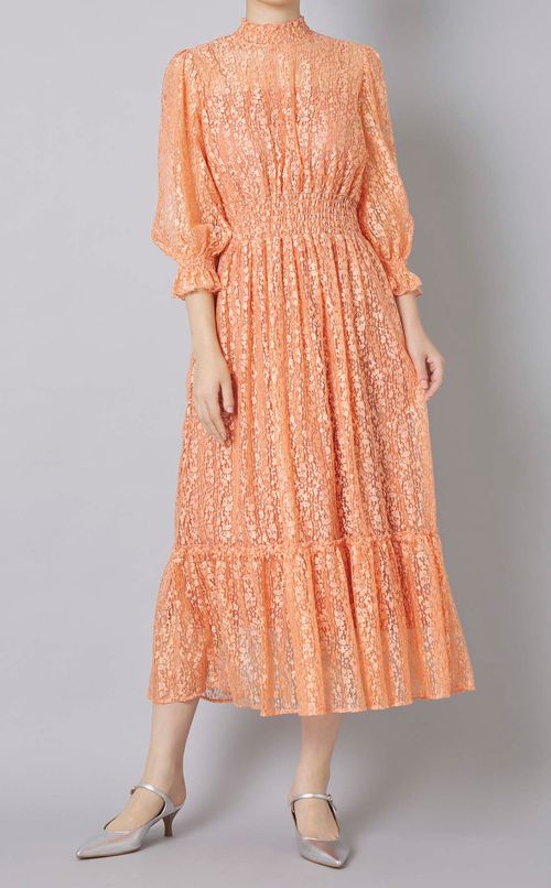 メタリックレースギャザーワンピース