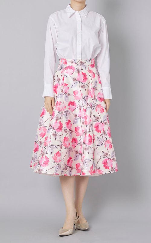 フラワープリントギャザーミディスカート