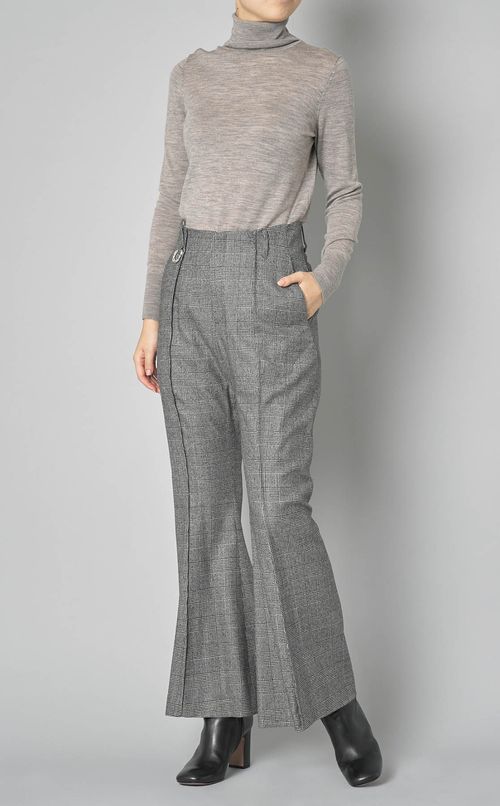 グレンチェックウールフレアパンツ
