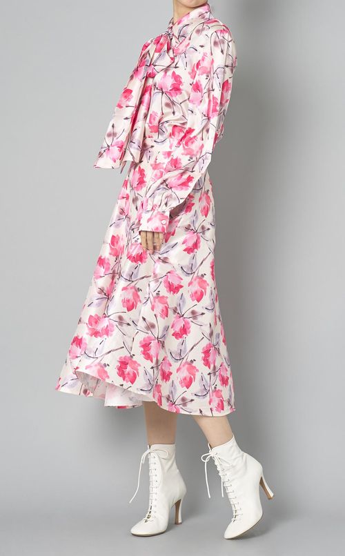 フラワープリントギャザーミディスカート