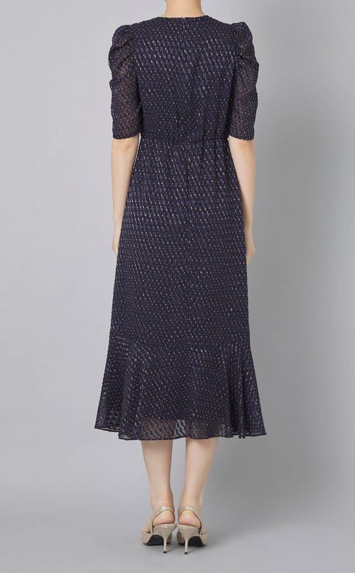 カットジャガードギャザースリーブドレス