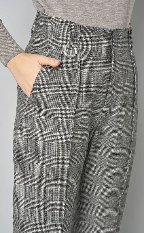 グレンチェックウールフレアパンツ