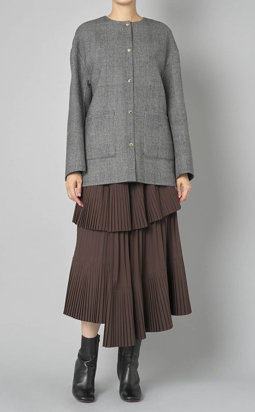 リバーシブルノーカラーショートコート