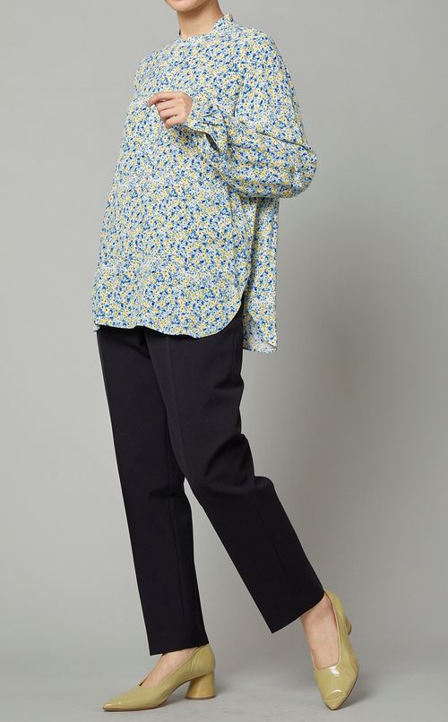 フラワープリントバンドカラーシャツ