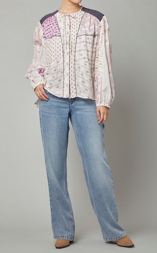 パッチワーク切替スモックブラウス