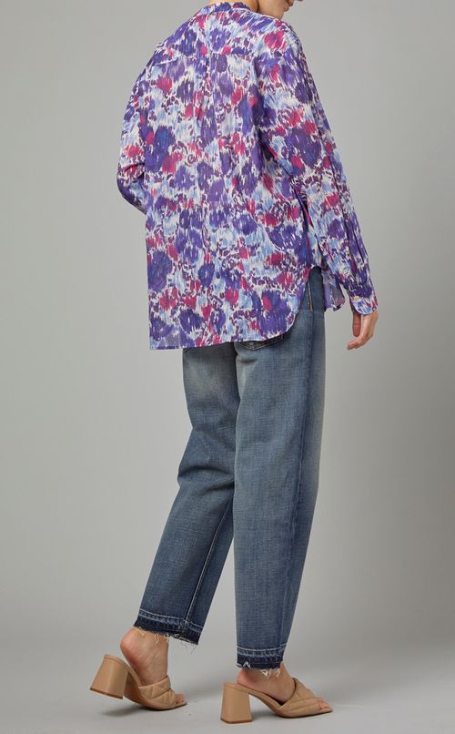 スタンドカラープリントブラウス